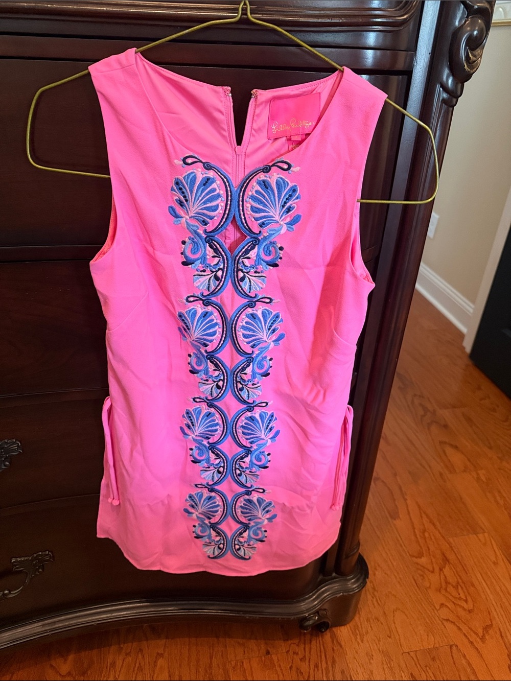 Lilly Pulitzer Hot Pink Sleeveless Tank with Blue Embroidery